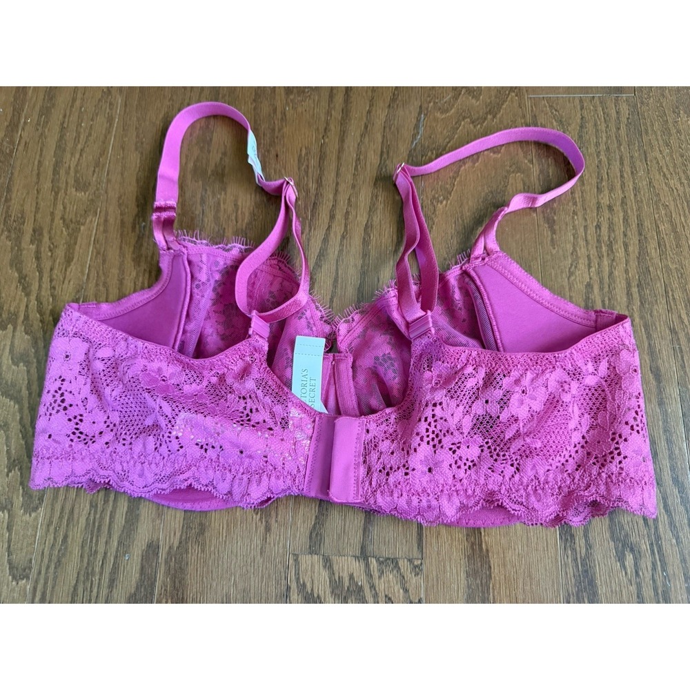 Victorias Secret Dream Angels Push Up No‎ Padding Bra Bright Pink Lace 38D NWT! - Picture 4 of 10